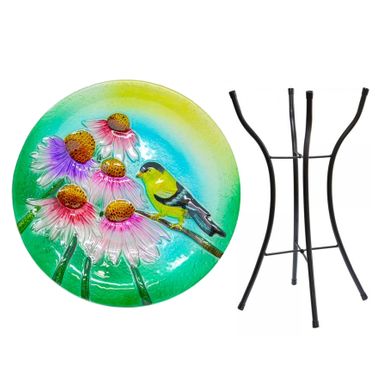 Goldfinch Glass Birdbath w/Stand - Click to enlarge