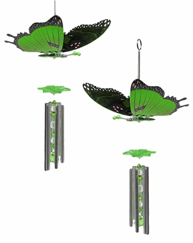 Green Butterfly Wind Chimes (Set of 2) - Click to enlarge