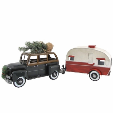 Green Christmas Car w/Trailer Camper - Click to enlarge