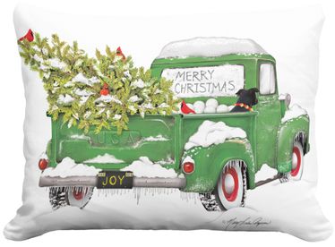 Green Christmas Truck Outdoor Pillow - Click to enlarge