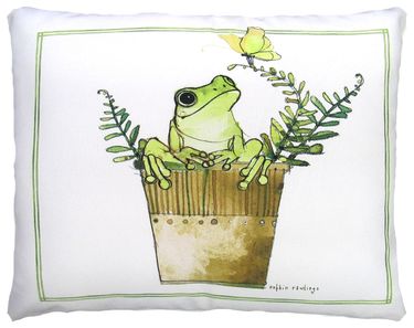 Green Frog w/Butterfly Outdoor Pillow - Click to enlarge