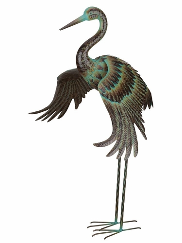 Green Patina Crane Bird - Wing Down - Click to enlarge