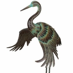Green Patina Crane Bird - Wing Down