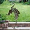 Green Patina Crane Bird - Wing Down