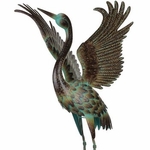 Green Patina Crane Bird - Wing Up