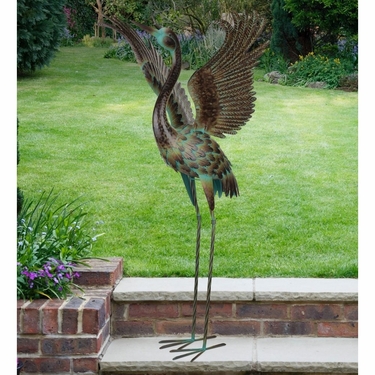 Green Patina Crane Bird - Wing Up - Click to enlarge