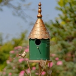 Iron & Dark Green Porcelain Antique Copper Birdhouse Stake