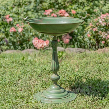 Round Pedestal Birdbath - Antique Green - Click to enlarge