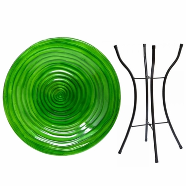 Green Swirls Glass Birdbath w/Stand - Click to enlarge