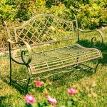 Victorian Style Iron Garden Bench - Antique Green