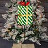 Green & White Metal Gift Box Garden Stake