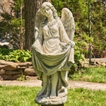 37" Grey Magnesium Angel with Birdbath