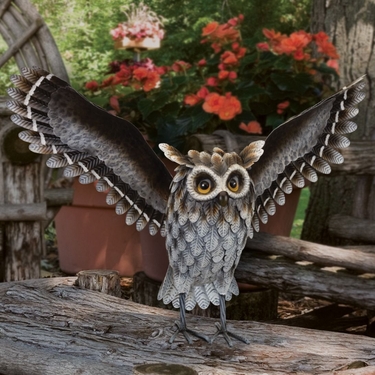 Grey Horned Owl Statue - Wings Up - Click to enlarge