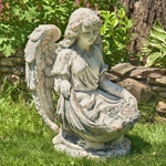 24" Antique Grey Magnesium Kneeling Angel with Birdbath