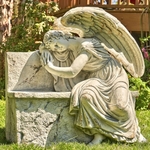 35" Antique Grey Magnesium Napping Angel on Bench