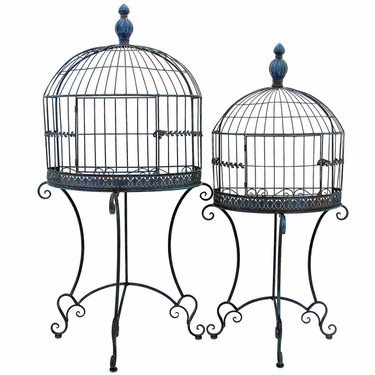 Wall Half Cage Plant Stands (Set of 2) - Antique Blue - Click to enlarge