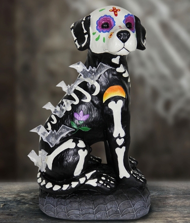 Halloween Skeleton Dog w/LED Bats & Timer - Click to enlarge