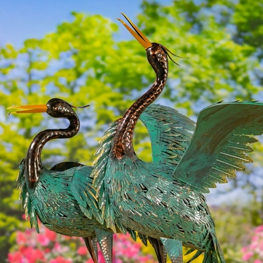 Hand-Painted Black & Teal Heron Garden Birds (Set of 2) - Click to enlarge