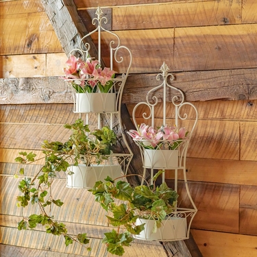 Antique White Hanging Iron Basket Planters (Set of 2) - Click to enlarge