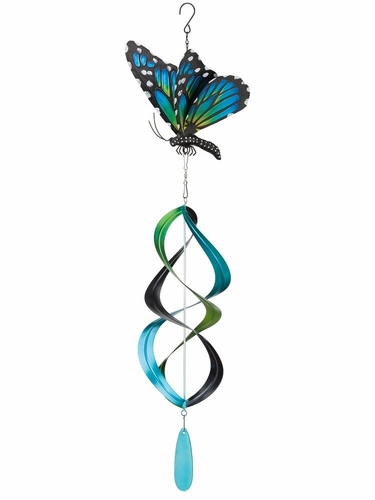 Hanging Blue Monarch Butterfly Wind Spinner - Click to enlarge