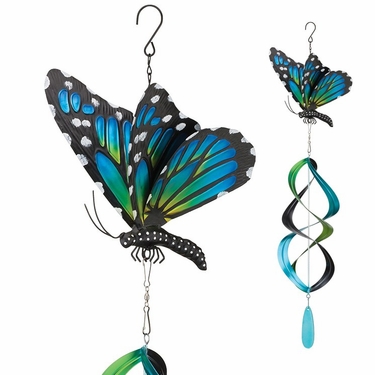 Hanging Blue Monarch Butterfly Wind Spinner - Click to enlarge