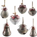 Giant Hanging Christmas Bells w/Red Ribbon & Rope (Set of 7)