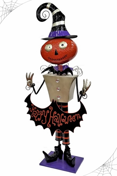 Happy Halloween Iron Pumpkin Decor - Click to enlarge