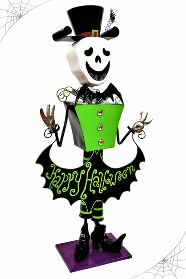 Happy Halloween Iron Skeleton Statue - Click to enlarge