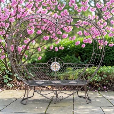 6.9ft. Iron Heart Lover's Bench - Antique Bronze - Click to enlarge