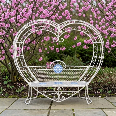 6.9ft. Iron Heart Lover's Bench - Antique White - Click to enlarge