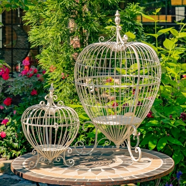 Heart-Shaped Cage Plant Stands (Set of 2) - Antique White - Click to enlarge