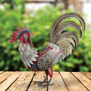 Henna Rooster Decor - Red/White - Click to enlarge