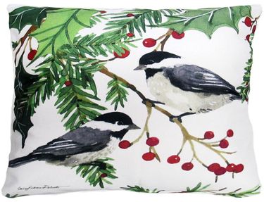 Holiday Chickadee Outdoor Pillow - Click to enlarge