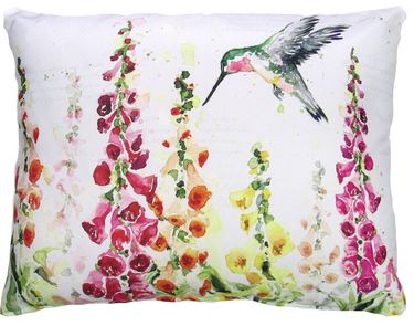 Hummingbird and Foxgloves Outdoor Pillow - Click to enlarge