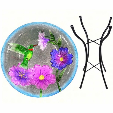 Hummingbird Glass Birdbath w/Stand - Click to enlarge