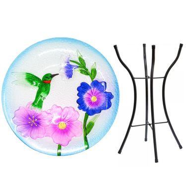 Hummingbird Glass Birdbath w/Stand - Click to enlarge