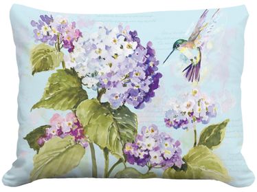 Hummingbird w/Purple Hydrangeas Outdoor Pillow - Click to enlarge
