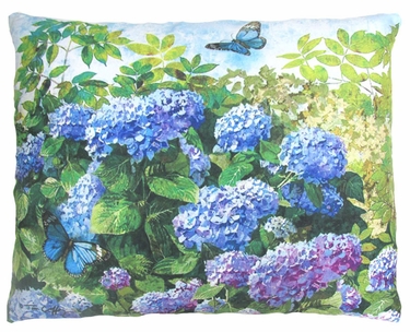 Hydrangeas & Butterfly Outdoor Pillow - Click to enlarge