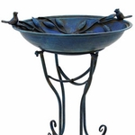 "Two Birds" Iron Bird Bath - Frosted Blue