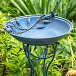 "Two Birds" Iron Bird Bath - Frosted Blue "Two Birds" Iron Bird Bath - Frosted Blue