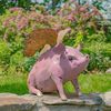 Iron Flying Pink Pig Statue w/Golden Wings