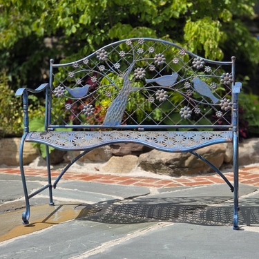 Iron Garden Bench with Blooming Tree - Cobalt Blue - Click to enlarge