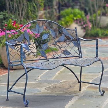 Iron Garden Bench with Perched Birds - Blue - Click to enlarge