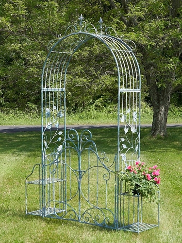 Iron Garden Gate Archway w/Plant Stands - Light Blue - Click to enlarge