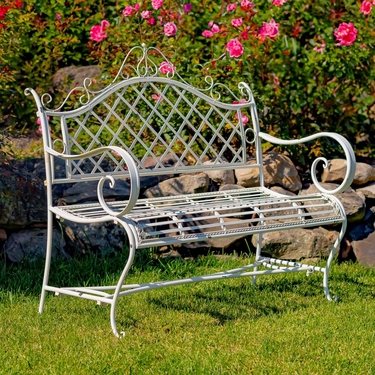Victorian Style Iron Garden Bench - Antique White - Click to enlarge