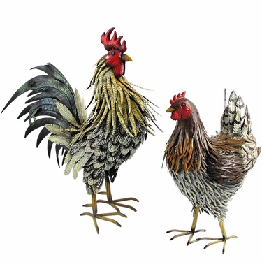 Iron Hen & Rooster Birds (Set of 2) - Click to enlarge