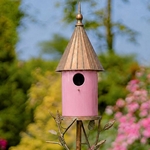 Iron & Pink Porcelain Antique Copper Birdhouse Stake Iron & Pink Porcelain Antique Copper Birdhouse Stake