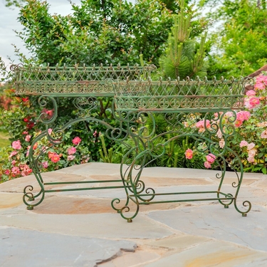 Iron Plant Stands w/Oval Baskets (Set of 2) - Antique Green 