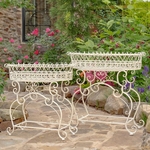 Iron Plant Stands w/Oval Baskets (Set of 2) - Antique White "London 1820" Iron Plant Stands w/Oval Baskets (Set of 2) - Antique White "London 1820"