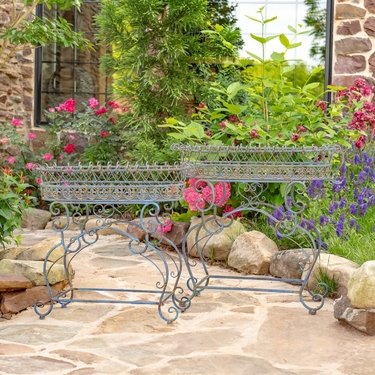 Iron Plant Stands w/Oval Baskets (Set of 2) - Cobalt Blue 